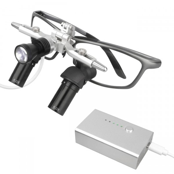 5X 歯科用エルゴルーペ 歯科拡大鏡（瞳孔間距離調整機能付き）+ 5W LEDヘッドライト